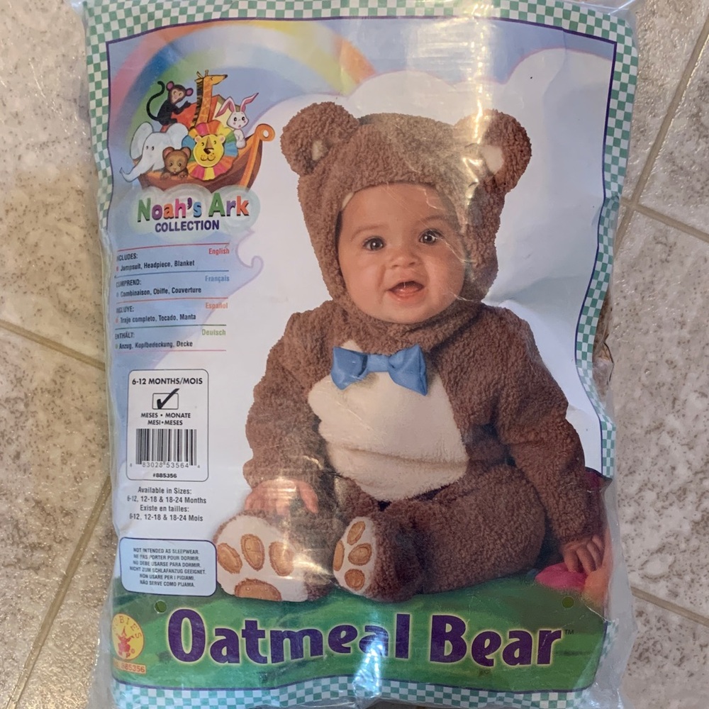 Oatmeal Bear Baby Costume with Blue Bow